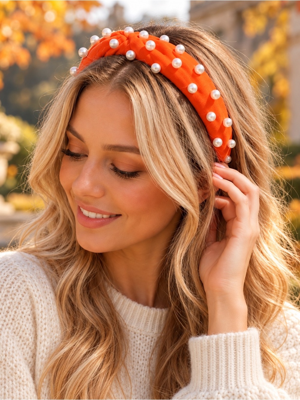 Orange Pearl Embellished Statement Headband | Bold Summer Accessory | Boutique